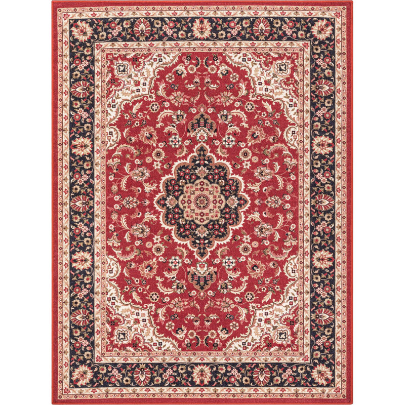 Well Woven Kings Court Oriental Red NonSkid Easy to Clean Kid & Pet